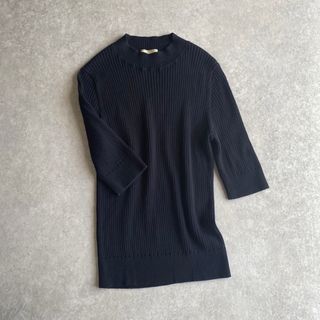 UNITED ARROWS コットン シルク ハイネックニット 五分袖 ブラック