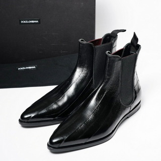 ■未使用品■DOLCE＆GABBANA ドルチェアンドガッバーナ イールスキン サイドゴアブーツ 靴 メンズ サイズ6（25cm相当）ウナギ革 ブラック イタリア製 20230529/GN4987(ブーツ)