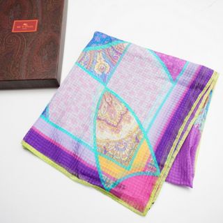 エトロ(ETRO)の■美品■ETRO エトロ 大判 シルクスカーフ《135cm×135cm》シルクシフォン イタリア製 ペイズリー チェック アクセサリー ブランド古着【中古】20230601/GN5324(バンダナ/スカーフ)