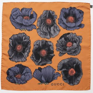 グッチ(Gucci)の■未使用品■GUCCI グッチ シルクスカーフ《約42cm×約42cm》イタリア製 フラワーブラウン 20230612/GN6028(バンダナ/スカーフ)