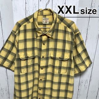 シャツ(shirts)のUSA古着　半袖シャツ　XXLサイズ　チェック柄　イエロー　黄色　ダブルポケット(シャツ)