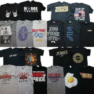 古着卸 まとめ売り 黒・グレー ボディ プリント 半袖Tシャツ 20枚セット (メンズ S /M ) 英字プリント 丸首 ロゴ カレッジ風 スカル MT3507(その他)