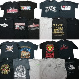 古着卸 まとめ売り 黒・グレー ボディ プリント 半袖Tシャツ 20枚セット (メンズ M ) 英字プリント 丸首 プロチーム MT3504(その他)