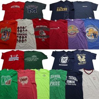 古着卸 まとめ売り カラーmix プリント 半袖Tシャツ 20枚セット (メンズ L /XL ) カレッジ風 ワンポイント ナイキ Vネック MT3536(その他)