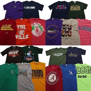 古着卸 まとめ売り カラーmix プリント 半袖Tシャツ 20枚セット (メンズ XS ) 英字プリント 丸首 ワンポイント カレッジ風 グリーン MT3560(その他)