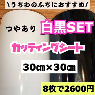 艶あり うちわ用 規定外 対応サイズ カッティングシート 白黒　8枚