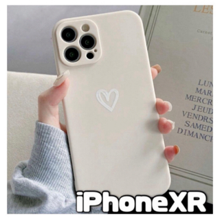 【iPhoneXR】iPhoneケース ホワイト ハート 手書き 白 シンプル(iPhoneケース)