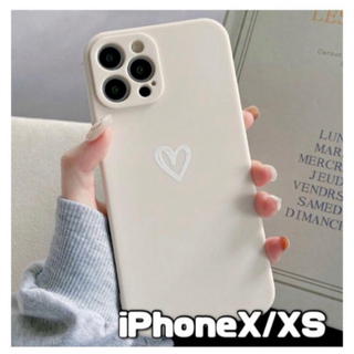 【iPhoneX/XS】iPhoneケース ホワイト ハート 手書き 白 推し活(iPhoneケース)
