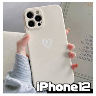 【iPhone12】iPhoneケース ホワイト ハート 手書き シンプル 白(iPhoneケース)