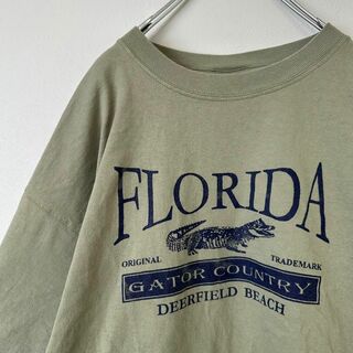 ビンテージ　古着　FLORIDA フロリダ　メンズ　半袖tシャツ　XL カーキ(Tシャツ/カットソー(半袖/袖なし))