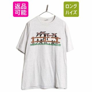 90s USA製 ウシ イラスト プリント Tシャツ メンズ レディース XL 古着 90年代 オールド 当時物 メッセージ アート アニマル 大きいサイズ(Tシャツ/カットソー(半袖/袖なし))