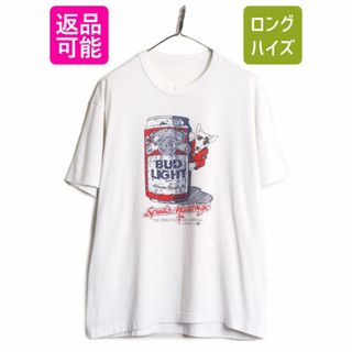 80s バドワイザー ドッグ イラスト プリント Tシャツ メンズ L 程 80年代 ヴィンテージ Budweiser 企業物 当時物 アニマル 犬 キャラクター(Tシャツ/カットソー(半袖/袖なし))