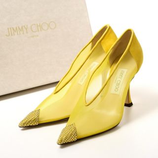 JIMMY CHOO - ■美品■2021AW■JIMMY CHOO ジミーチュウ《NICOLE 90》ニコル ポインテッドトゥ パンプス サイズ37 (23.5～24.0cm相当) メッシュ スエード イエロー イタリア製 ブランド古着【中古】20230615/GN6365