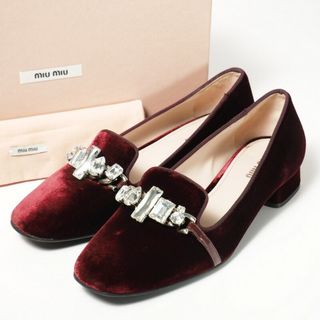 ミュウミュウ(miumiu)の■美品■MIUMIU ミュウミュウ ベロア パンプス 靴 サイズ38（24.0～24.5cm相当）ワインレッド ビジュー装飾 イタリア製 ブランド古着【中古】20230704/GN6877(ハイヒール/パンプス)