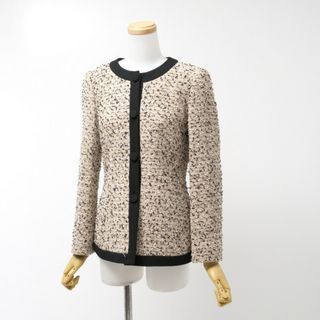 フォクシー(FOXEY)の■美品■FOXEY フォクシー Grace Tweed グレースツイードジャケット《37527》サイズ38 ノーカラージャケット ベージュ×ブラック ブランド古着【中古】20230623/GN6902(その他)