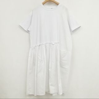 アザー(other)の美品 ebony ワンピース Tシャツ 半袖  ひざ丈 シャツ生地 M ホワイト(ひざ丈ワンピース)