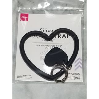 ダイソー(DAISO)のシリコーンハンドストラップ　ハート　黒　ブラック(ストラップ/イヤホンジャック)