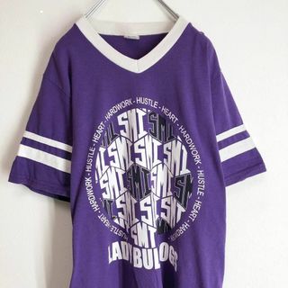 1271【トレンド】リンガー　Vネック　カレッジプリント　半袖tシャツ(Tシャツ/カットソー(半袖/袖なし))