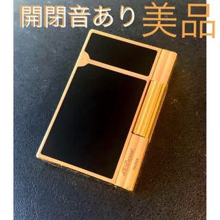 S.T. Dupont - 開閉音あり　美品　人気柄　デュポン　ガスライター　ブラックゴールド　ライン２s