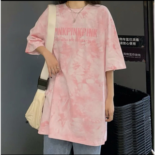 ●新品　タイダイ　刺繍　Tシャツ ② 　ピンク 　Mサイズ (Tシャツ(半袖/袖なし))