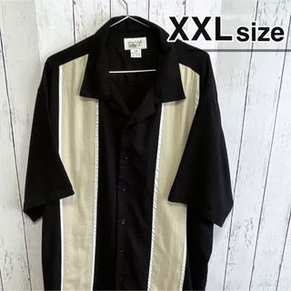 シャツ(shirts)のUSA古着　90s　半袖シャツ　オープンカラー　ブラック　ベージュ　ストライプ(シャツ)