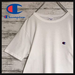 チャンピオン(Champion)の【美品】チャンピオン　ワンポイント刺繍ロゴ入りTシャツ　ホワイト　F648(Tシャツ/カットソー(半袖/袖なし))