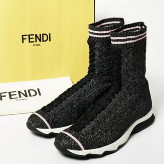 フェンディ(FENDI)の■美品■FENDI フェンディ ソックス スニーカー サイズ39（25cm相当）ラメ ニット ブーツ ブラック ピンク イタリア製 20230816/GN8912(ニット/セーター)