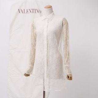 ■美品■VALENTINO ヴァレンティノ 総レース 長袖 シャツ ブラウス サイズ40 オフホワイト イタリア製 ガーメントカバー付属 ブランド古着【中古】20230816/GN9955