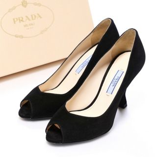 プラダ(PRADA)の■未使用品■PRADA プラダ オープントゥ パンプス サイズ35（22cm相当）スエードレザー ブラック イタリア製 靴20230828/GO0039(ハイヒール/パンプス)