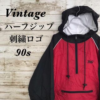 【k2653】USA古着90s刺繍ロゴナイロンプルオーバーハーフジップジャケット(ナイロンジャケット)