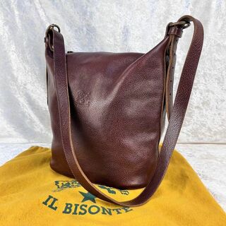 イルビゾンテ(IL BISONTE)の美品 保存袋付 イルビゾンテ ショルダーバッグ こげ茶 バケツ型(ショルダーバッグ)