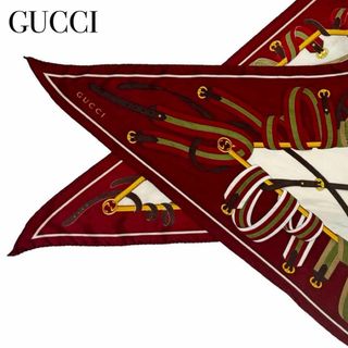 グッチ(Gucci)のグッチ シェリーライン シルク100%  スカーフ ストール ショール ボルドー(マフラー/ショール)