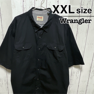 ラングラー(Wrangler)のWrangler　半袖シャツ　ワークシャツ　ブラック　無地　ダブルポケット　古着(シャツ)