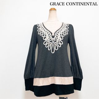 GRACE CONTINENTAL - GRACE CONTINENTAL 刺繍カットソーブラウス グレー 日本製 上品