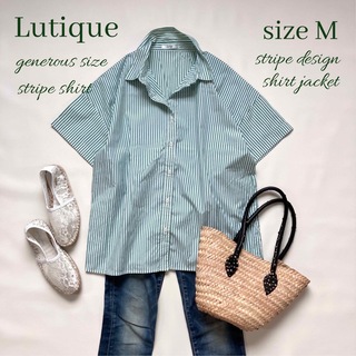 ◆美品◆大きいサイズ感◆Lutique◆ストライプ半袖ブラウス◆シャツジャケット(シャツ/ブラウス(半袖/袖なし))