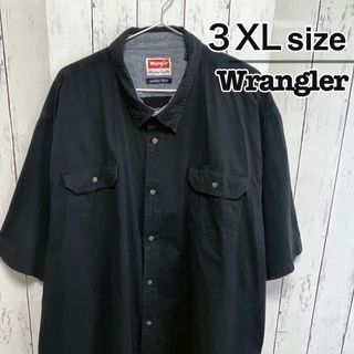 ラングラー(Wrangler)のWrangler　半袖シャツ　ワークシャツ　ブラック　無地　ダブルポケット　古着(シャツ)