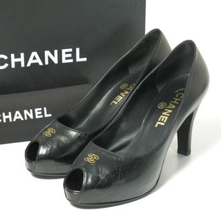 シャネル(CHANEL)の■美品■CHANEL シャネル オープントゥ パンプス 靴 サイズ36C（23.0cm相当）07A G25724 プラットフォーム CC ココマーク ブラック イタリア製 ブランド古着【中古】20230830/GO1548(ハイヒール/パンプス)