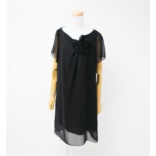 ■美品■LANVIN ランバン ワンピース ドレス サイズ38 半袖 シフォン 花モチーフ ブラック フランス製 ブランド古着【中古】20231017/GO2346