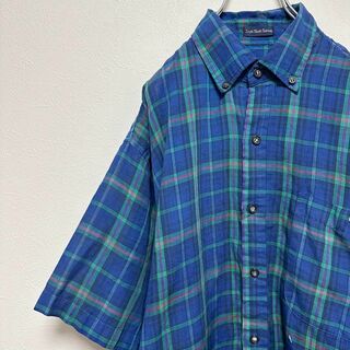 90s 古着Manhattan マンハッタン　ポケット付き　半袖シャツ　チェック(Tシャツ/カットソー(半袖/袖なし))