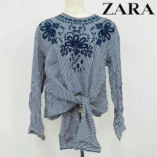 ザラ(ZARA)の【匿名発送・送料無料】ZARA カットソーシャツ S ストライプ エスニック刺繍(シャツ/ブラウス(長袖/七分))