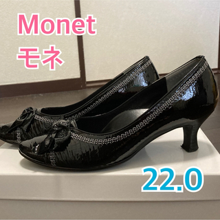 匿名配送　Monet モネ　黒　エナメル　リボン　ハイヒール　22.0cm(ハイヒール/パンプス)