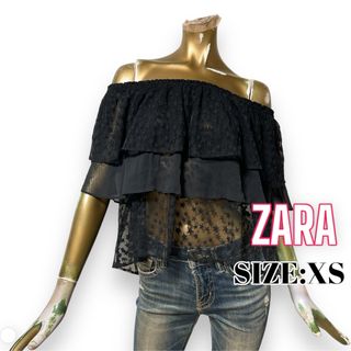 ザラ(ZARA)のZARA ♥ 大人可愛い フリル シフォン チュール オフショル トップス(シャツ/ブラウス(半袖/袖なし))