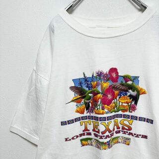 90s 古着　TEXAS デザインプリント　半袖tシャツ　メンズ　白　Lサイズ(Tシャツ/カットソー(半袖/袖なし))