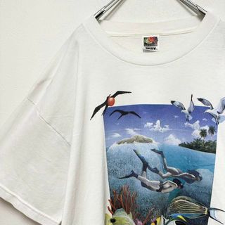 90s ビンテージ古着　メンズ　プリント　半袖tシャツ　ホワイト　白　XL(Tシャツ/カットソー(半袖/袖なし))