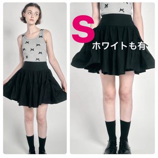 épine - ribbon volume flare skirt　ブラック