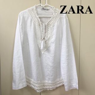 ザラ(ZARA)のZARA麻クロシェブラウス白M used(シャツ/ブラウス(長袖/七分))