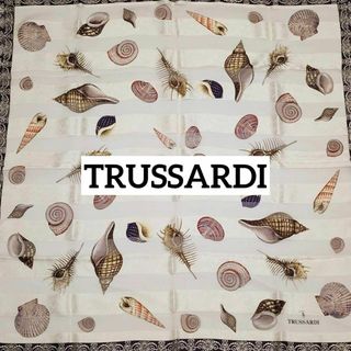 エトロ(ETRO)の★TRUSSARDI★ スカーフ 大判 シフォン 貝 シルク ブラック ホワイト(ストール/パシュミナ)