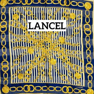 ランセル(LANCEL)の★LANCEL★ スカーフ 大判 シフォン チェーン メダル ネイビー ベージュ(バンダナ/スカーフ)