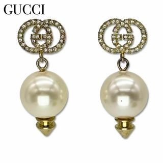 Gucci - グッチ インターロッキングG GG パール ラインストーン ピアス キャッチ 金