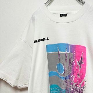 90s 古着　USA製　ビンテージ　フロリダ　プリント　メンズ　半袖tシャツXL(Tシャツ/カットソー(半袖/袖なし))